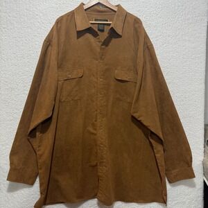 George Foreman Mens 4XL Tall Brown Suede Long Sleeve Button Up Shirt
